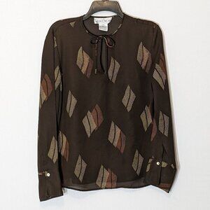 WOMEN'S "Jones Wear" Brown, Sheer Chiffon Long Sleeved Tunic; Size 12